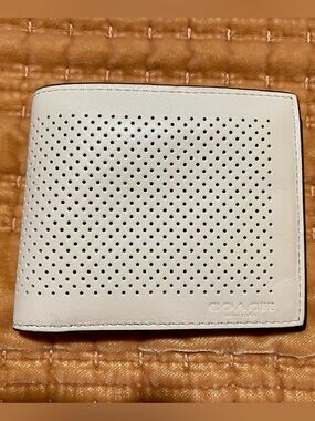 Coach Bifold Perforated Leather Wallet ~ Chalk/Black
